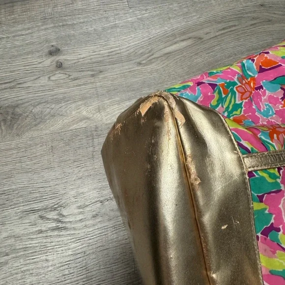 Lilly Pulitzer Colorful Floral Tote with Gold Trim - Picture 6 of 6